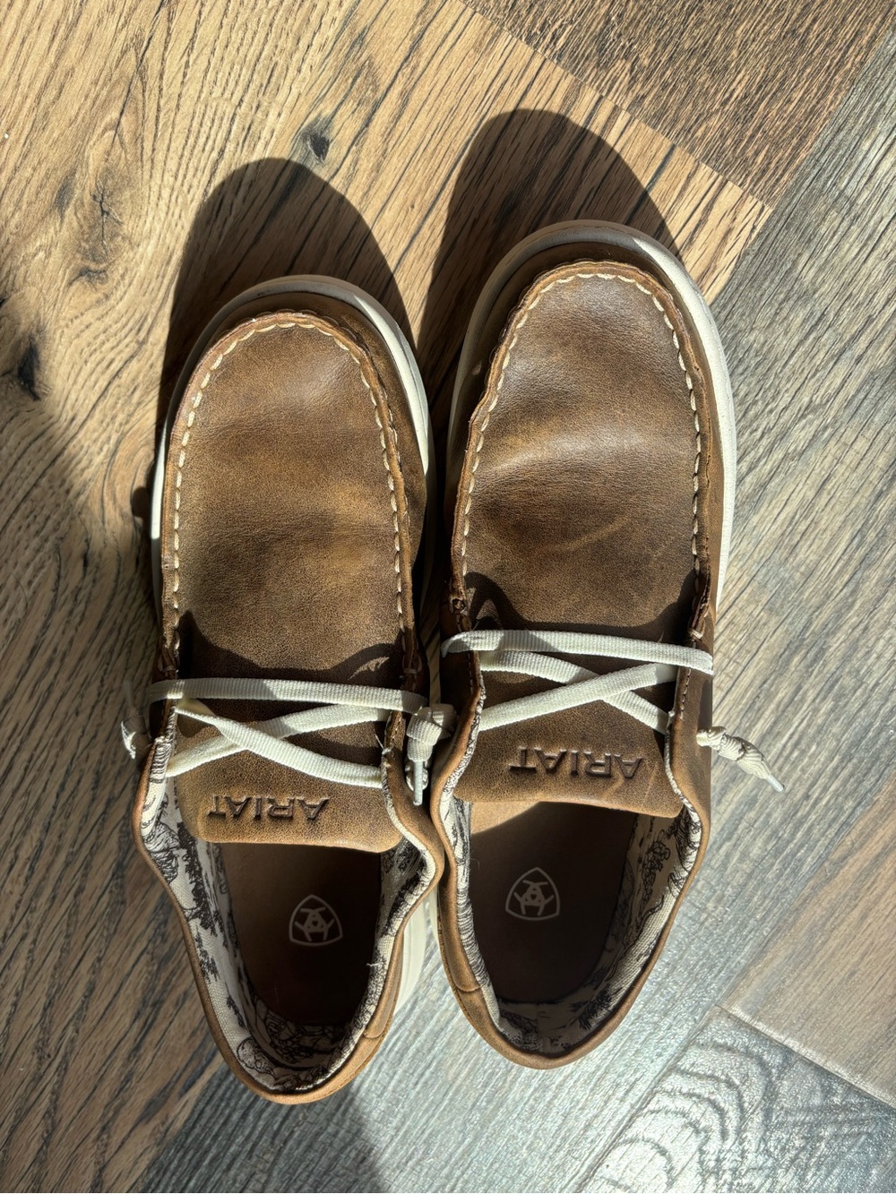 Ariat Tan Brown Leather Deck Shoes with White Laces